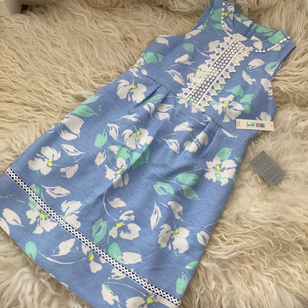 ELIZA J Floral Sleeveless A-line Dress In Blue/ White - Picture 4 of 13